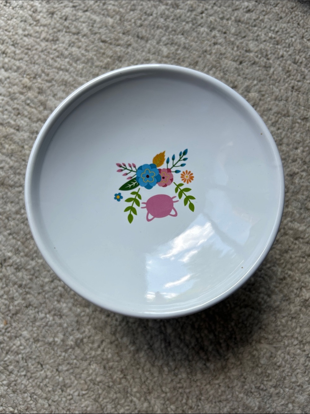 Frisco White Ceramic Cat Bowl with Pink Floral Accent